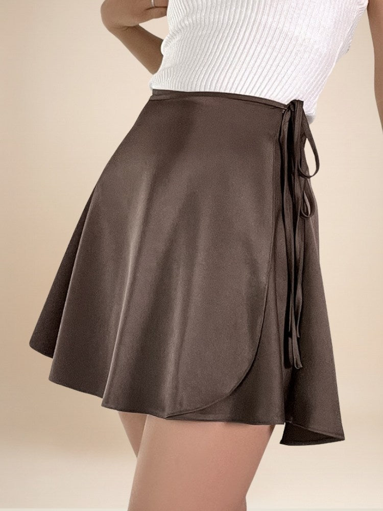 Saralyth - Dark Brown Wrap Silk Mini Skirt | The Silk Avenue
