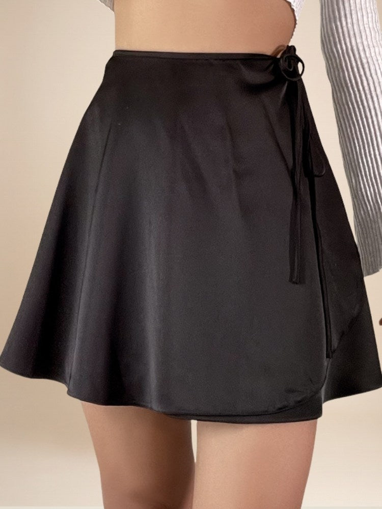 Saralyth - Black Wrap Silk Mini Skirt | The Silk Avenue