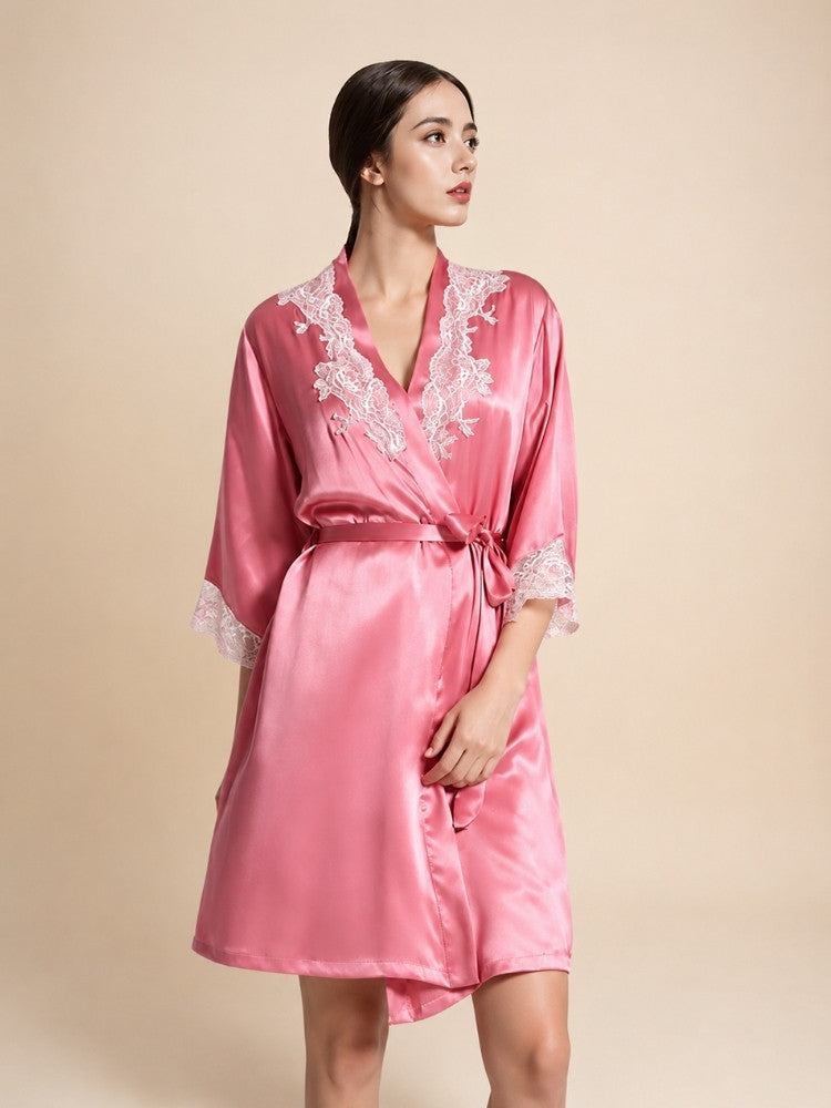 Sarevia - Silk Black Lace Cuff Robe | The Silk Avenue