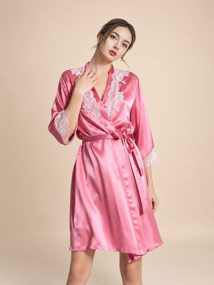 Sarevia - Silk Black Lace Cuff Robe | The Silk Avenue