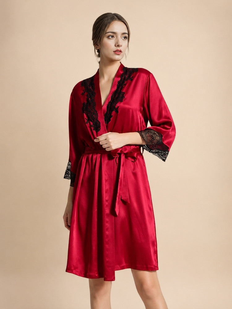 Sarevia - Silk Black Lace Cuff Robe | The Silk Avenue