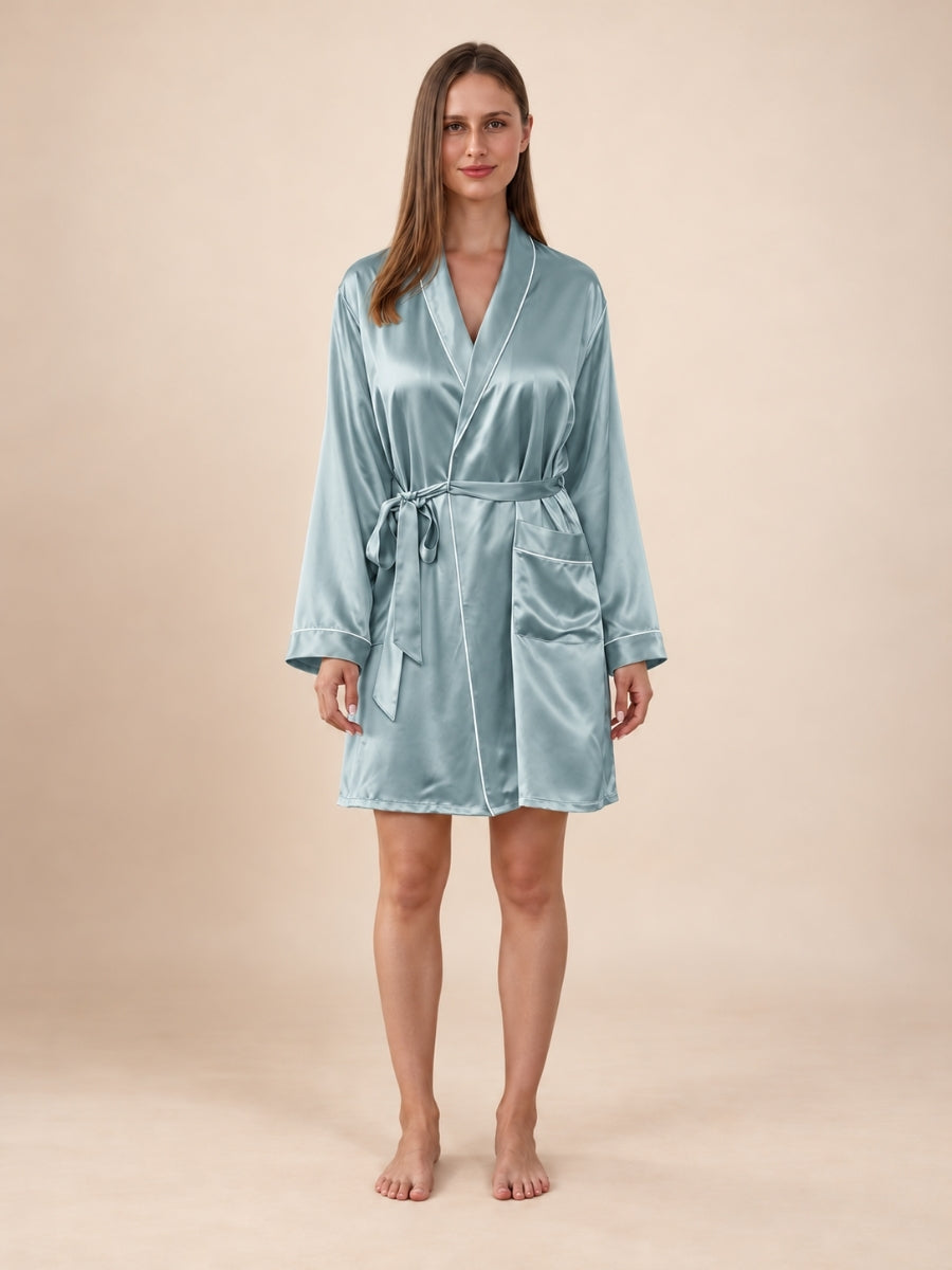 Sarvella - Silver Blue Silk Kimono Robe | The Silk Avenue