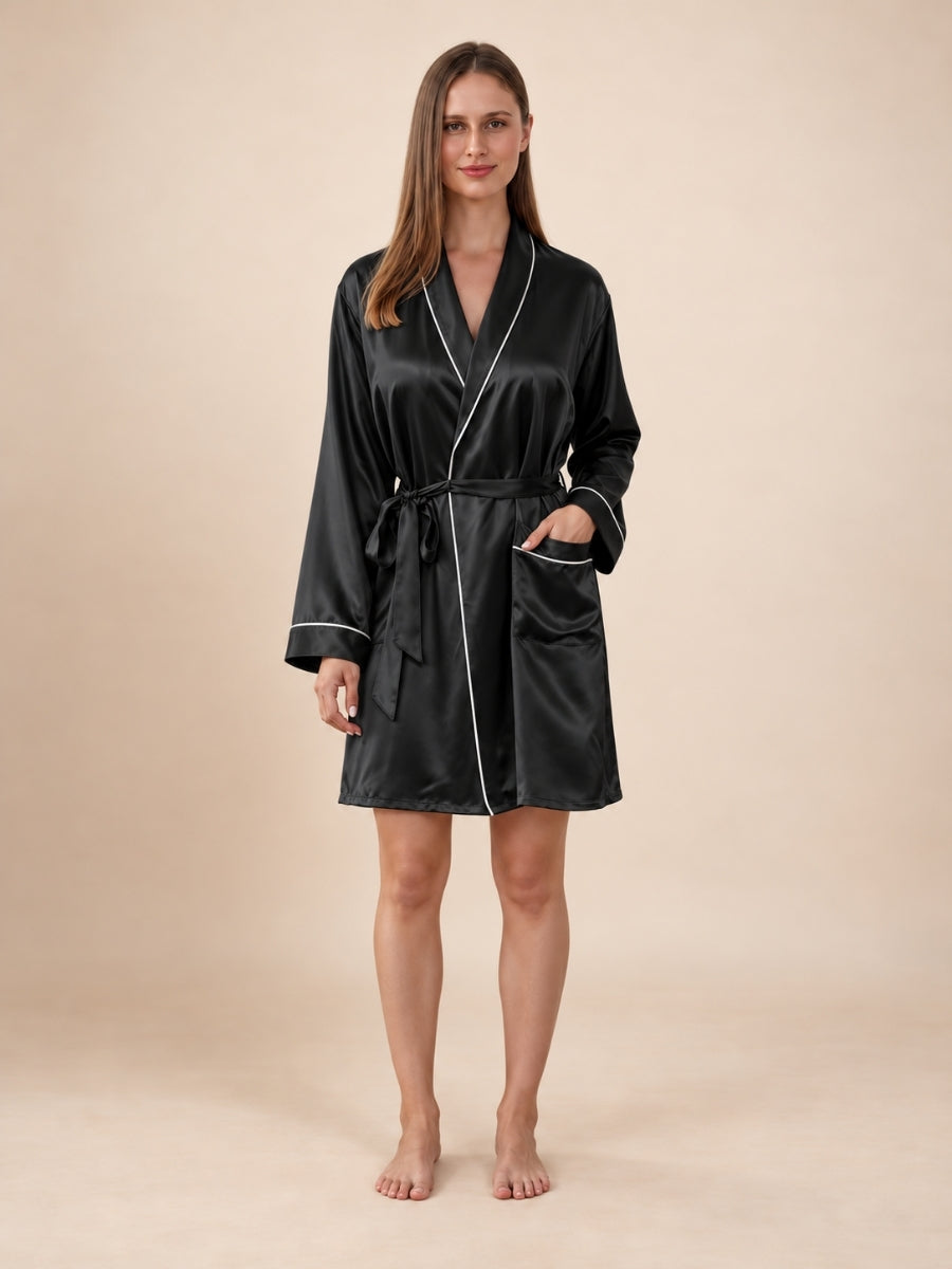 Sarvella - Black Silk Kimono Robe | The Silk Avenue