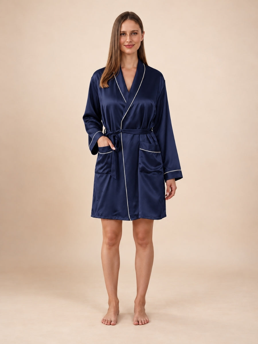 Sarvella - Navy Silk Kimono Robe | The Silk Avenue