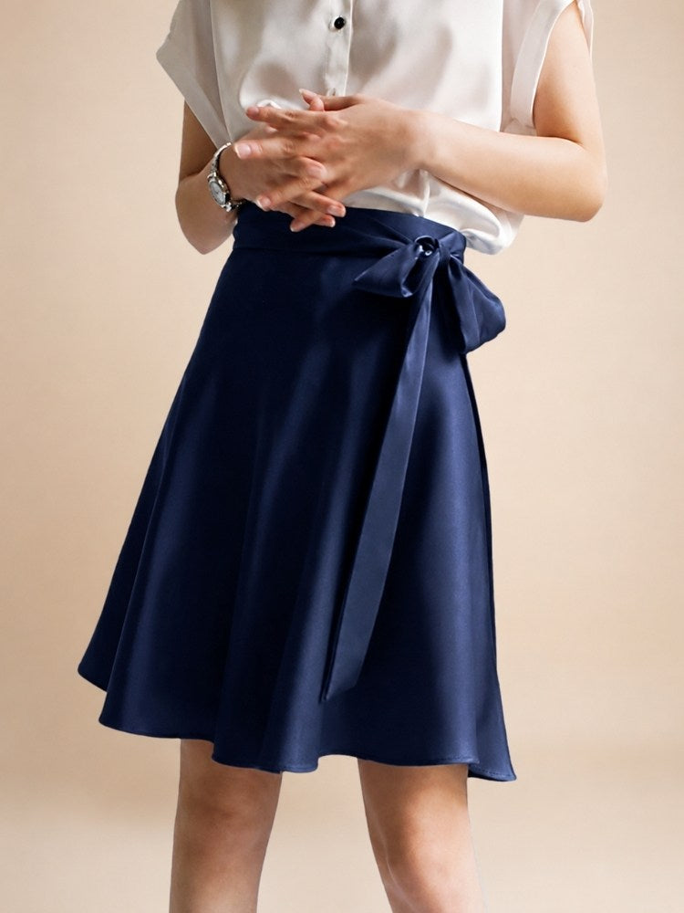 Selindra - Navy Bow-Tie Silk Mini Skirt | The Silk Avenue
