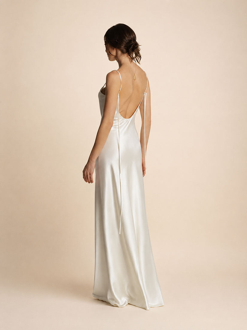 Senira - White Spaghetti Strap Silk Maxi Dress | The Silk Avenue