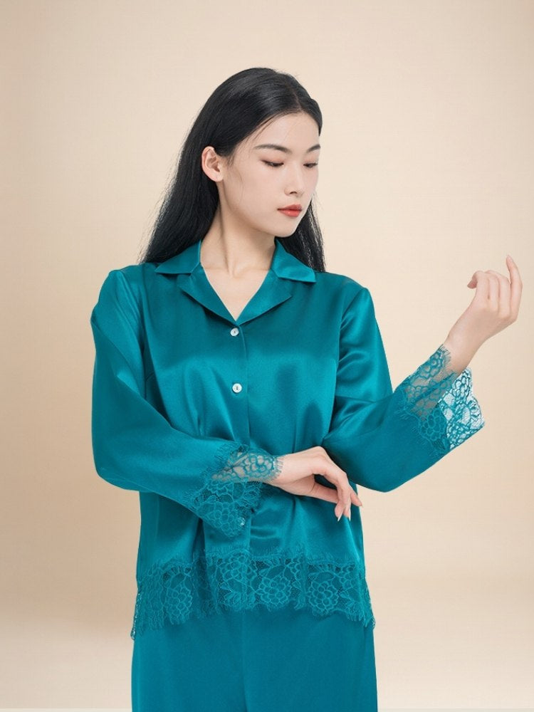 Serena - Lace Silk Pajama Set | The Silk Avenue