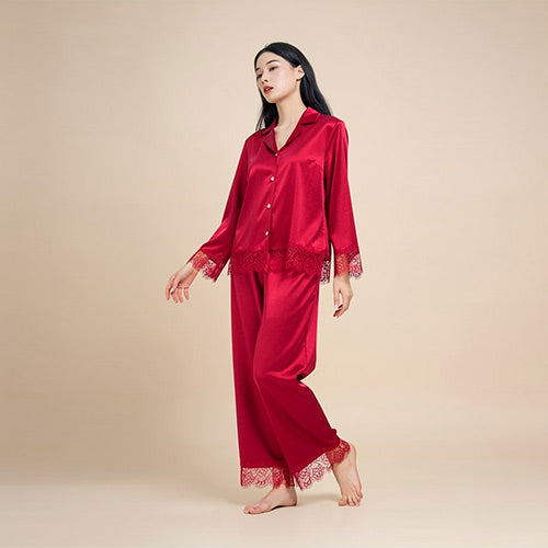 Serena - Lace Silk Pajama Set | The Silk Avenue