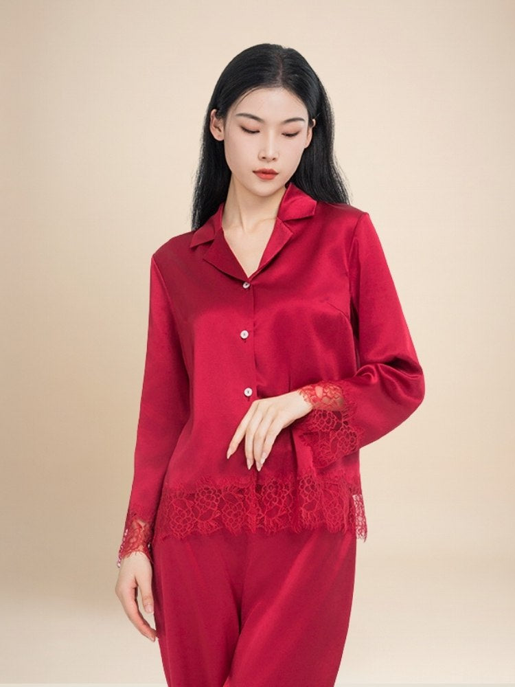 Serena - Lace Silk Pajama Set | The Silk Avenue