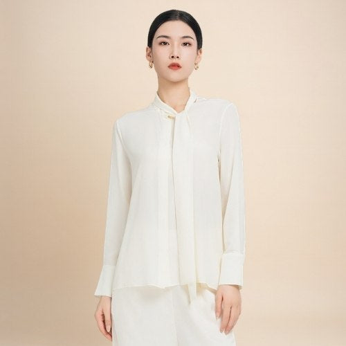 Elara - Tie Neck Silk Blouse | The Silk Avenue