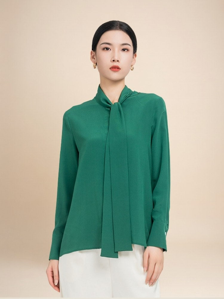 Elara - Tie Neck Silk Blouse | The Silk Avenue