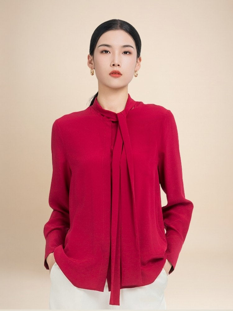 Elara - Tie Neck Silk Blouse | The Silk Avenue