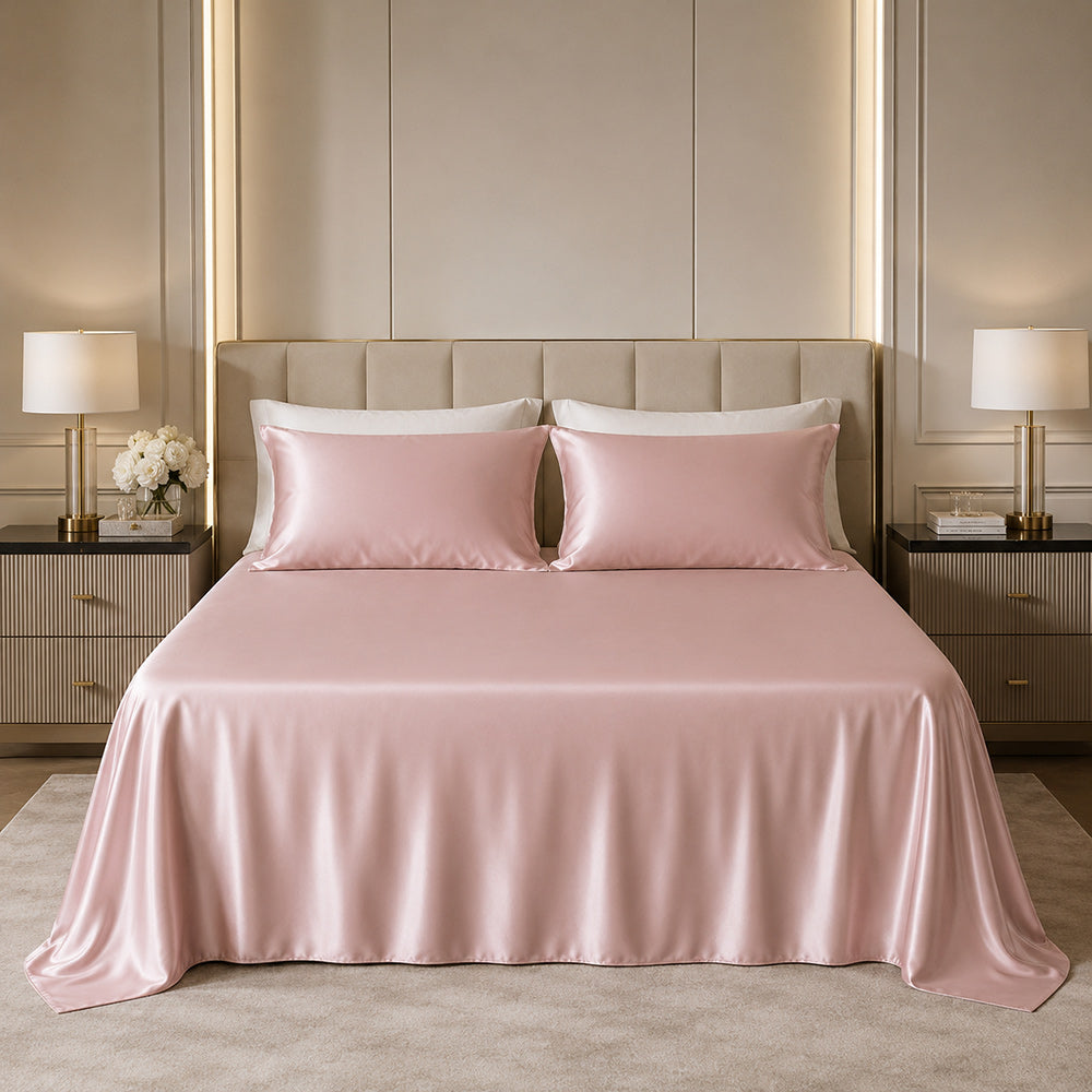 Sky - Pink Silk Flat Sheet | The Silk Avenue