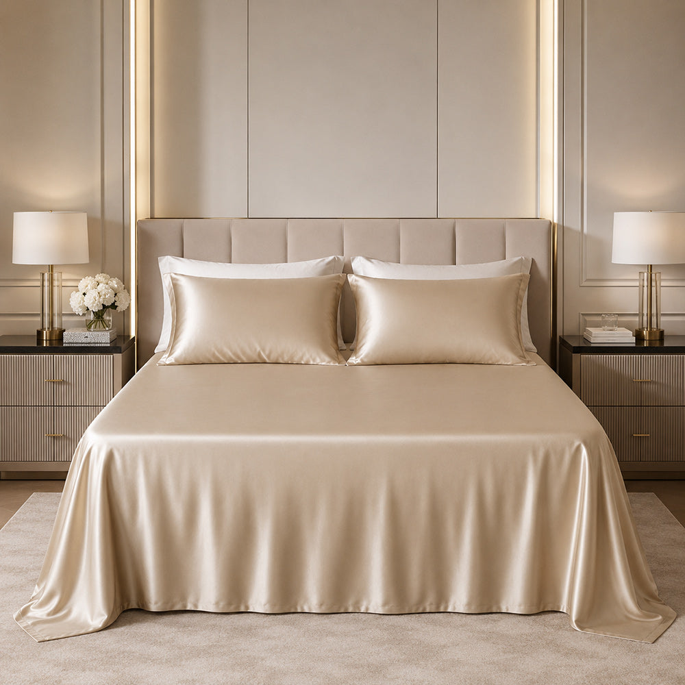 Sky - Champagne Silk Flat Sheet | The Silk Avenue