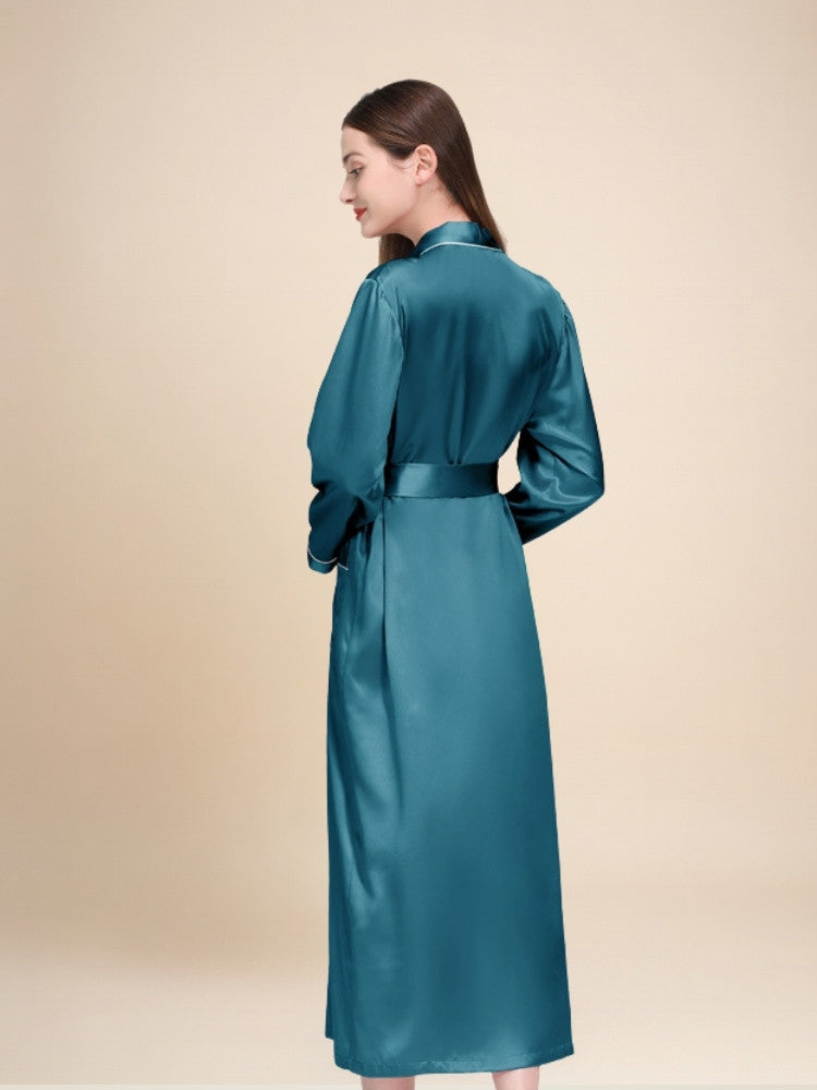 Taisia - Silk Piping Trim Long Robe | The Silk Avenue