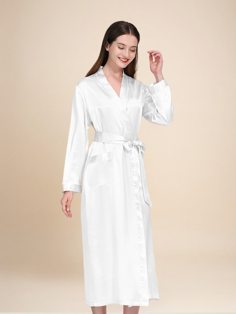 Taisia - Silk Piping Trim Long Robe | The Silk Avenue
