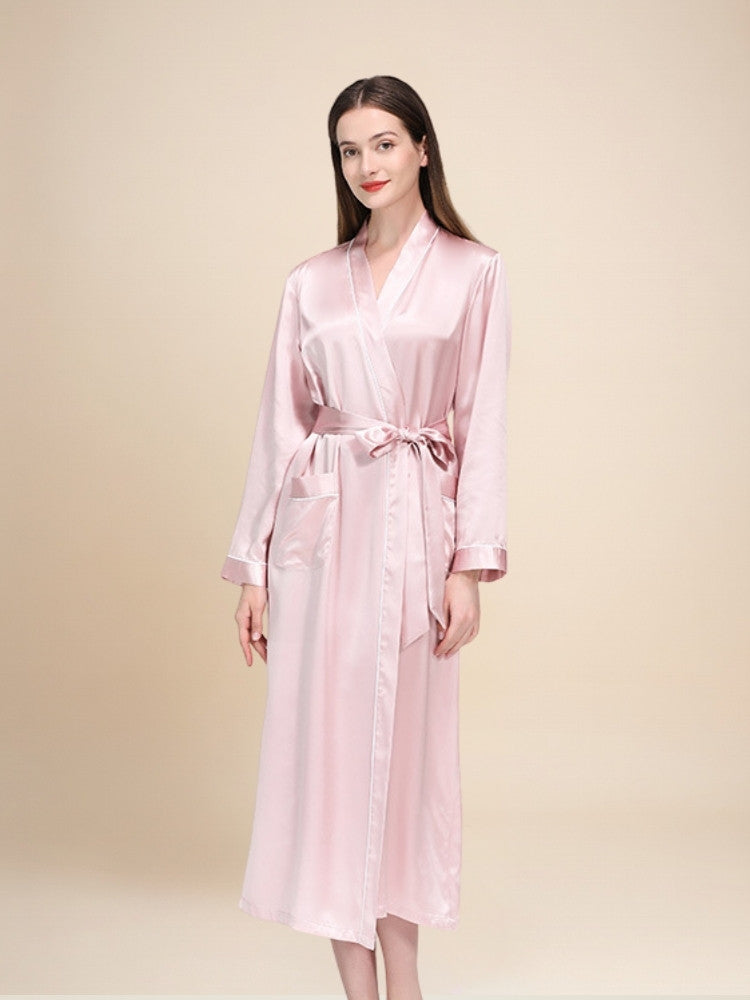 Taisia - Silk Piping Trim Long Robe | The Silk Avenue