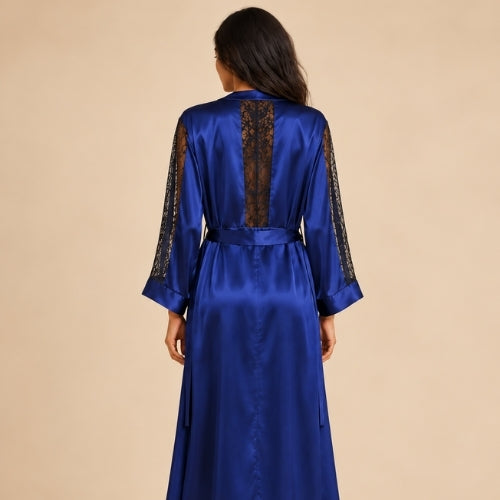 Terelith - Navy Lace-Back Silk Robe Set | The Silk Avenue