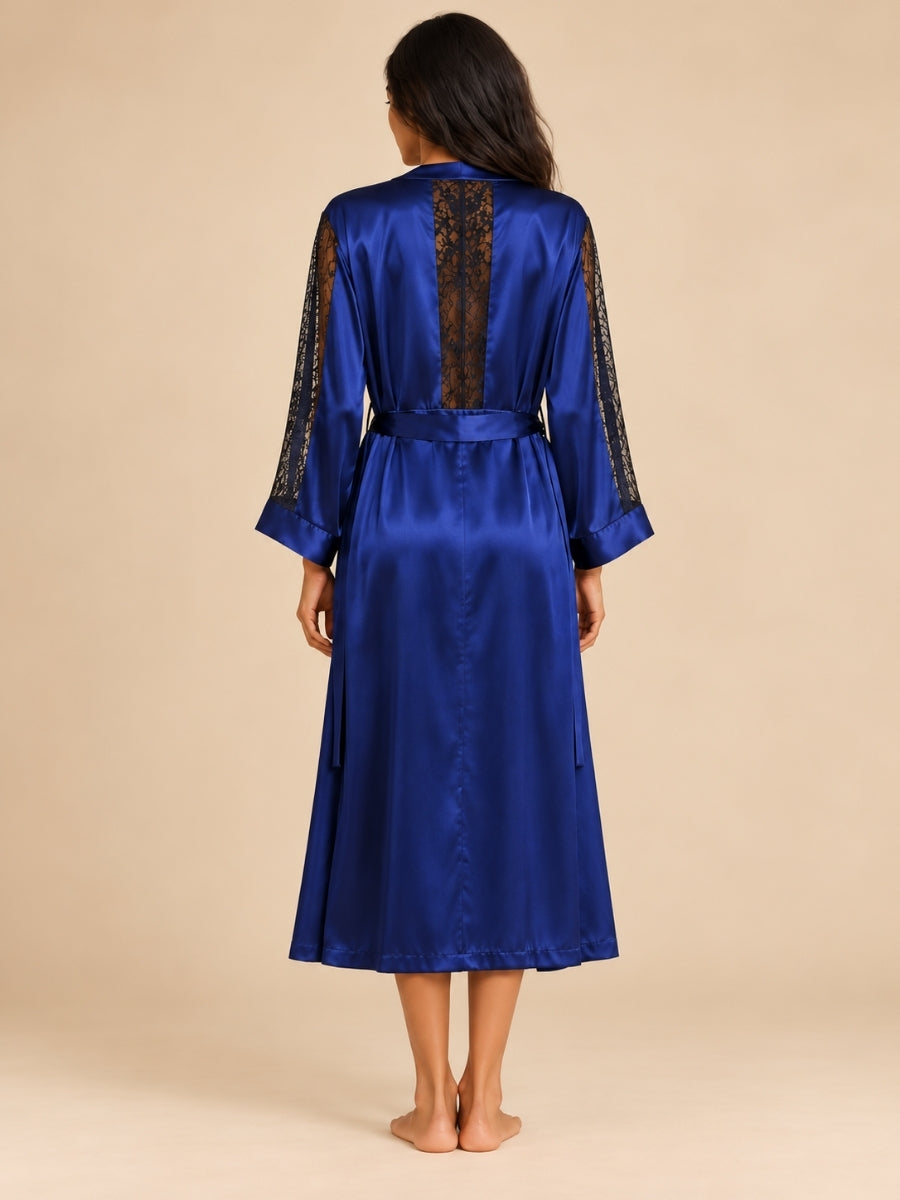 Terelith - Navy Lace-Back Silk Robe Set | The Silk Avenue