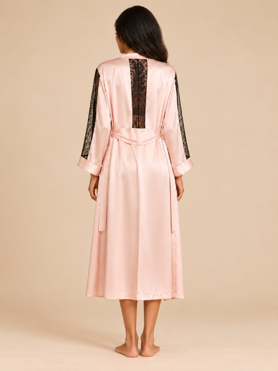 Terelith - Pink Lace-Back Silk Robe Set | The Silk Avenue