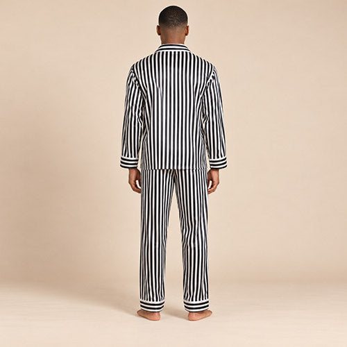 Thelian - Black and White Striped Silk Pajama Set | The Silk Avenue