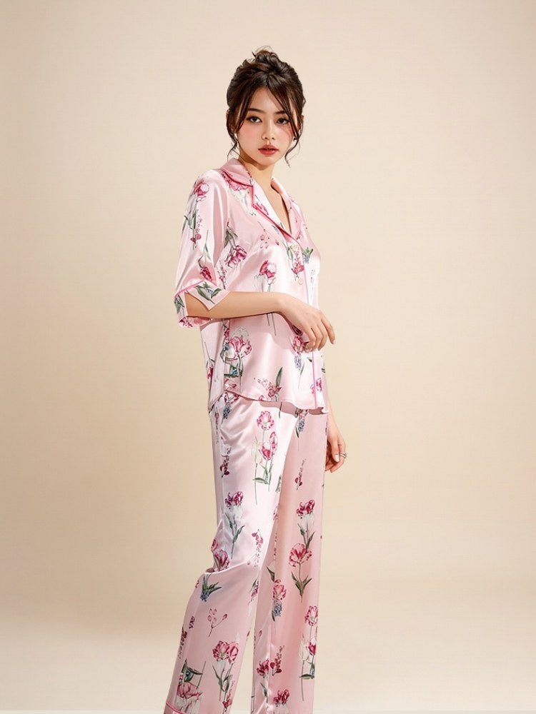Veliane - Floral Silk Pajama Set | The Silk Avenue
