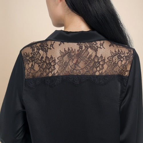 Virelle - Lace Panel Silk Shirt Dress | The Silk Avenue