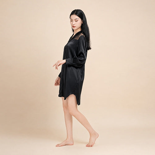 Virelle - Lace Panel Silk Shirt Dress | The Silk Avenue
