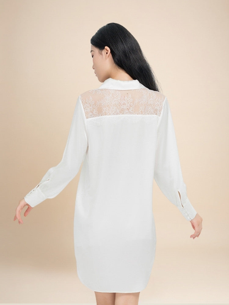 Virelle - Lace Panel Silk Shirt Dress | The Silk Avenue