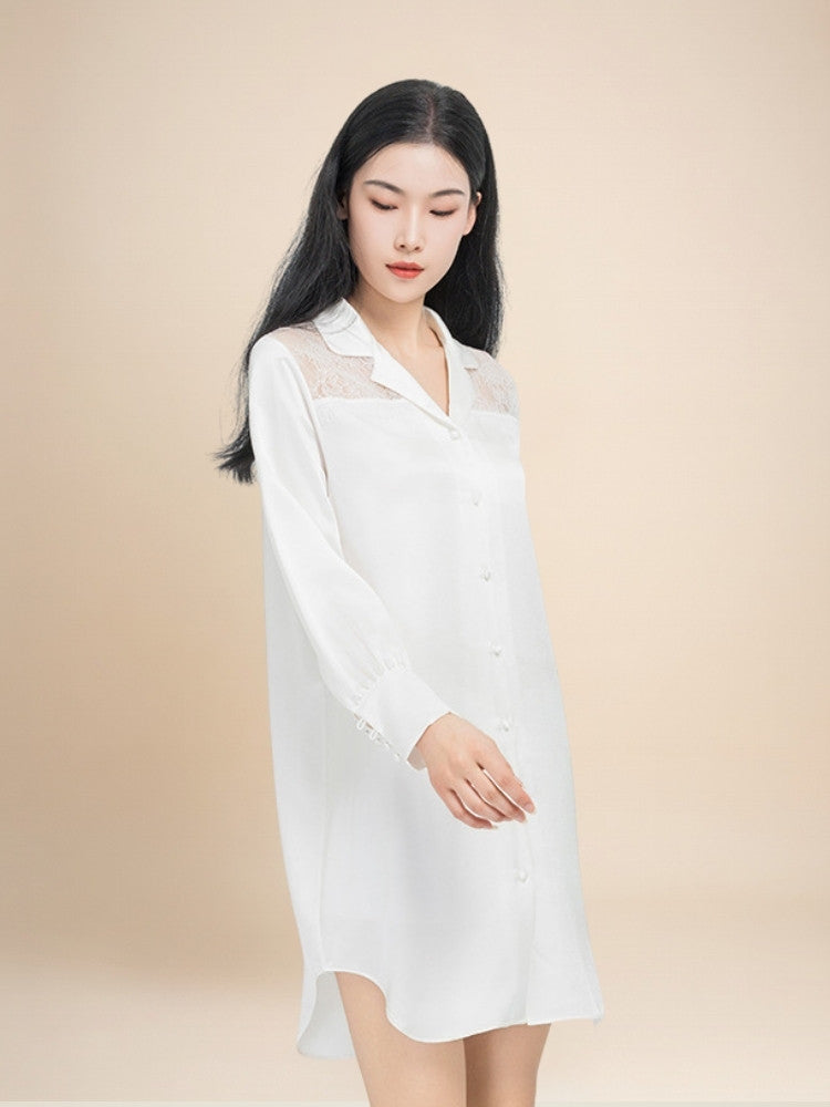 Virelle - Lace Panel Silk Shirt Dress | The Silk Avenue