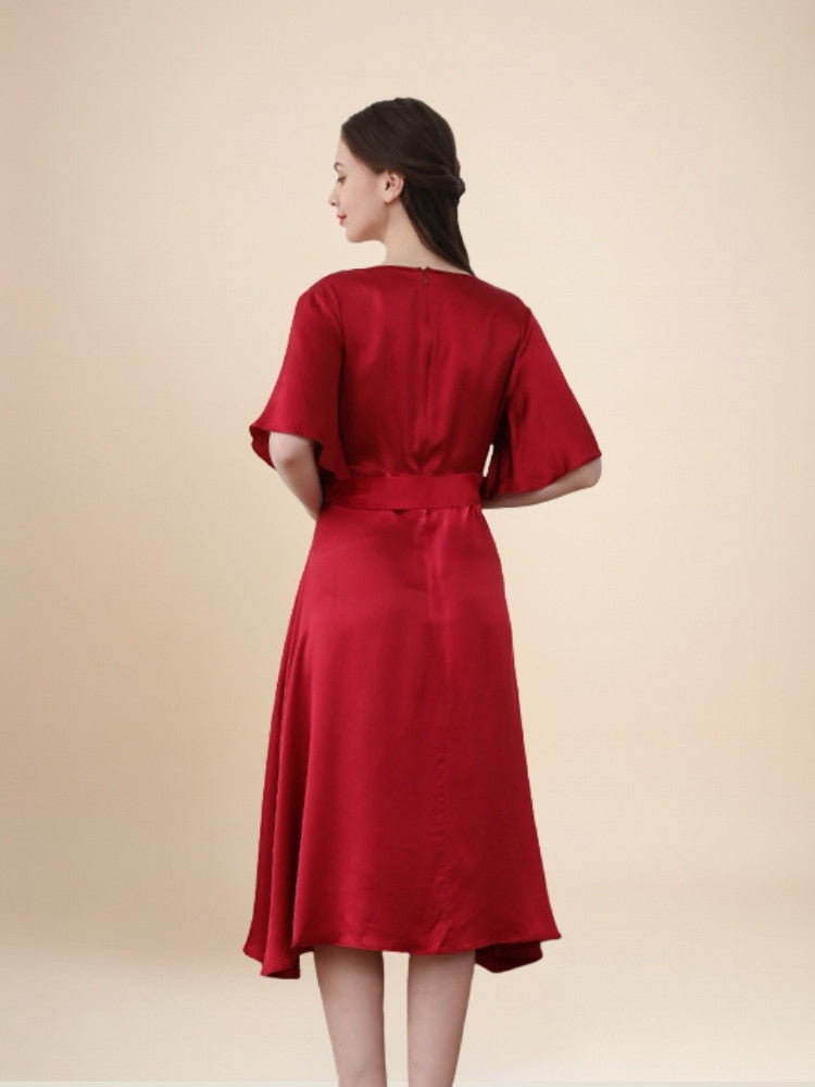 Zelira - Ruffle Hem Short Sleeve Silk Dress | The Silk Avenue