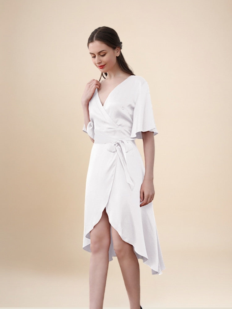 Zelira - Ruffle Hem Short Sleeve Silk Dress | The Silk Avenue