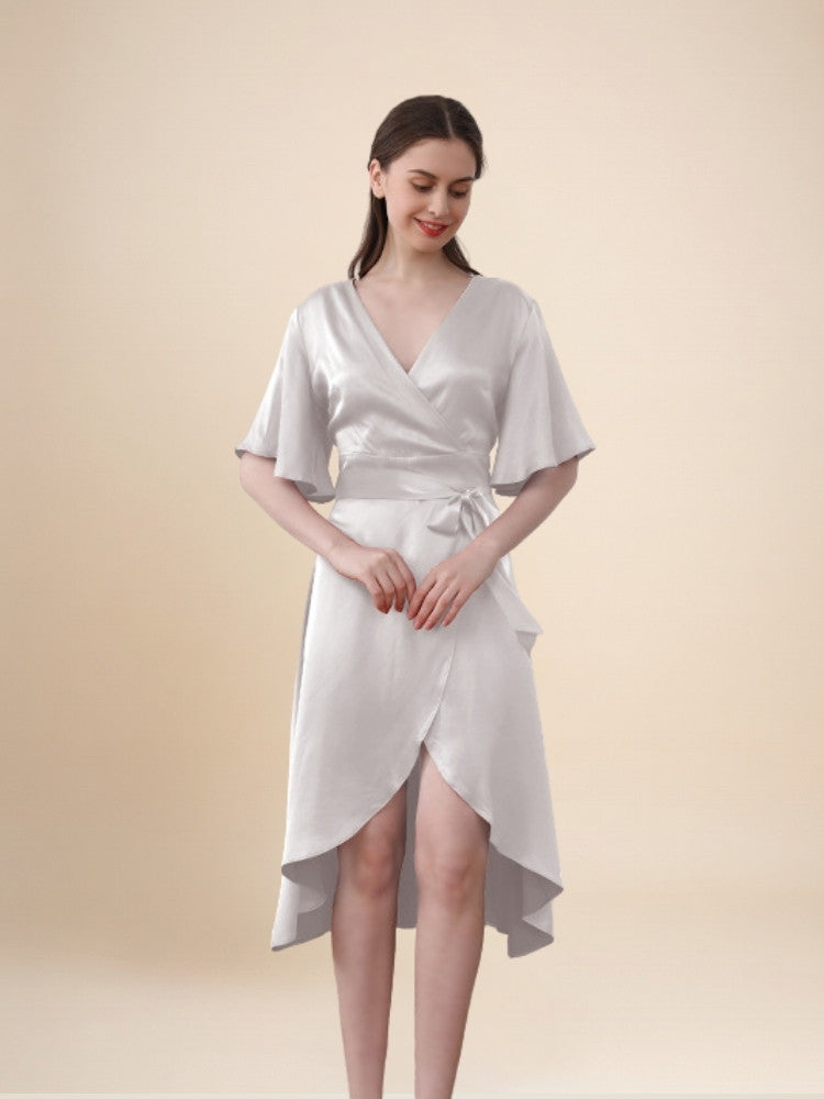 Zelira - Ruffle Hem Short Sleeve Silk Dress | The Silk Avenue