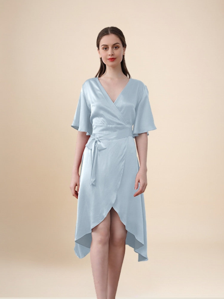 Zelira - Ruffle Hem Short Sleeve Silk Dress | The Silk Avenue