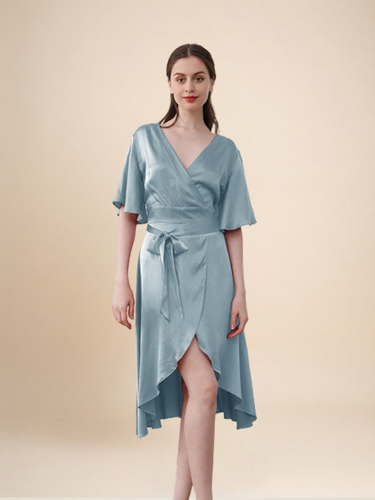 Zelira - Ruffle Hem Short Sleeve Silk Dress | The Silk Avenue