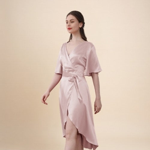Zelira - Ruffle Hem Short Sleeve Silk Dress | The Silk Avenue