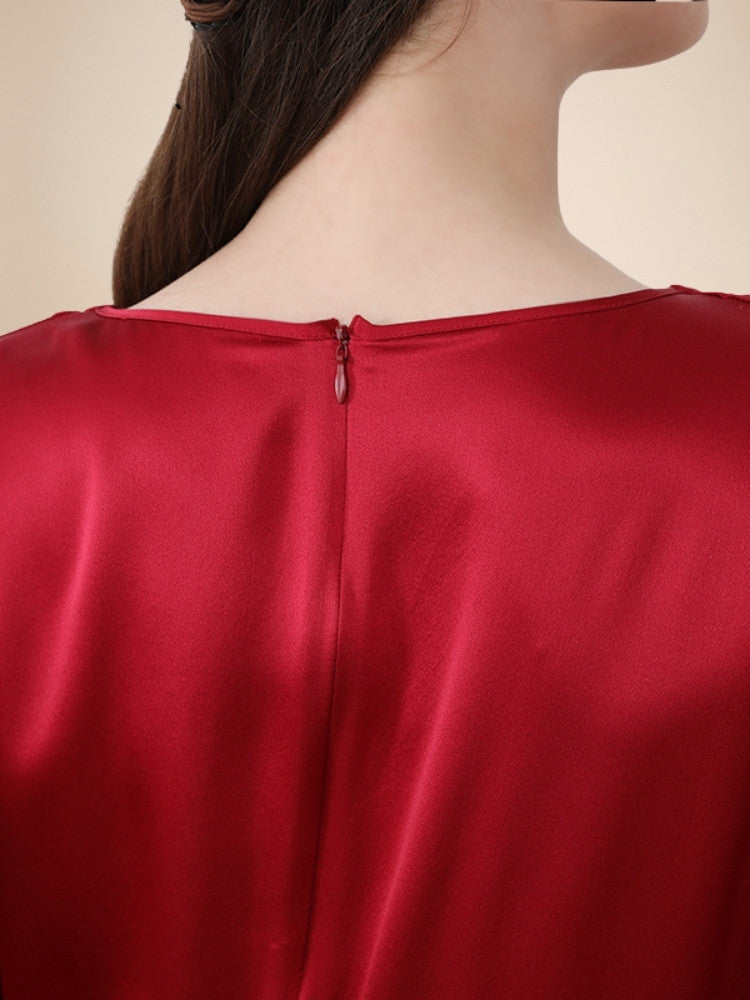 Zelira - Ruffle Hem Short Sleeve Silk Dress | The Silk Avenue