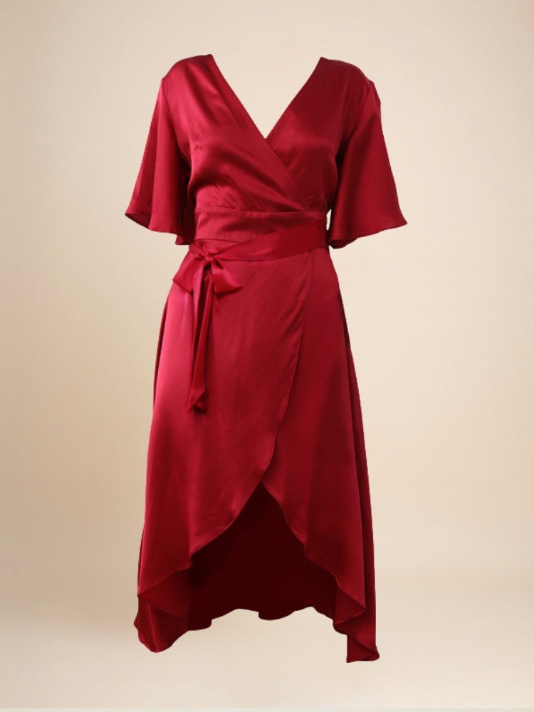 Zelira - Ruffle Hem Short Sleeve Silk Dress | The Silk Avenue