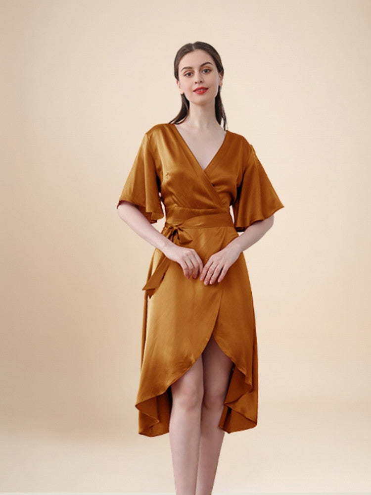 Zelira - Ruffle Hem Short Sleeve Silk Dress | The Silk Avenue