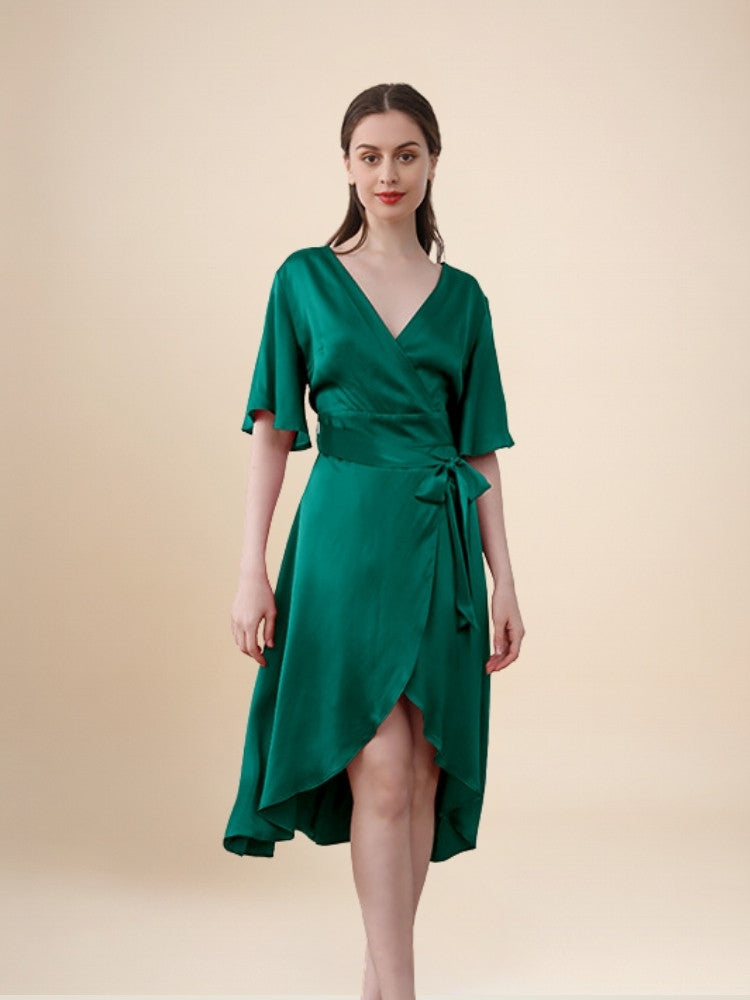Zelira - Ruffle Hem Short Sleeve Silk Dress | The Silk Avenue