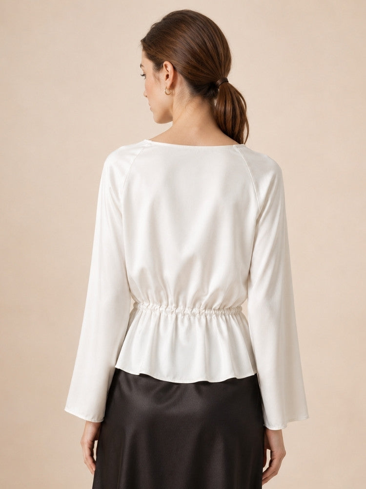 Virellea - White Drawstring Silk Blouse | The Silk Avenue