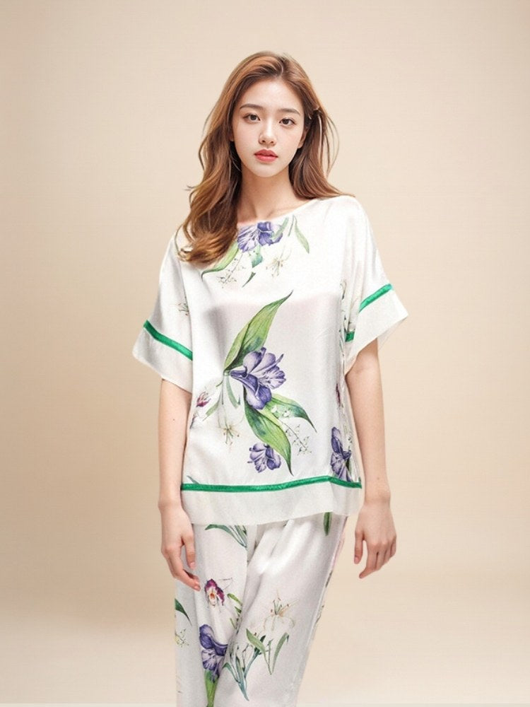 Zoraya - Floral Silk Pajama Set | The Silk Avenue