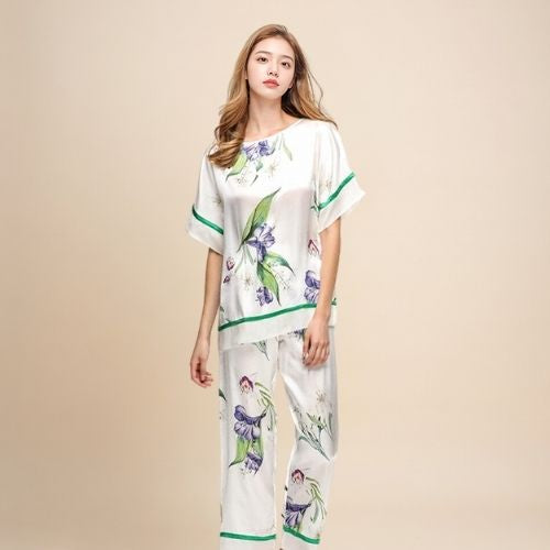 Zoraya - Floral Silk Pajama Set | The Silk Avenue