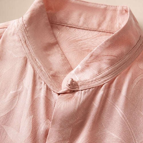 Abigail - Pink Jacquard Silk Blouse | The Silk Avenue