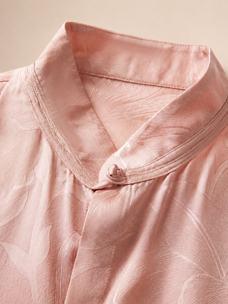 Abigail - Pink Jacquard Silk Blouse | The Silk Avenue