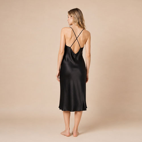 Alana - Black Cross-Back Silk Slip Dress | The Silk Avenue