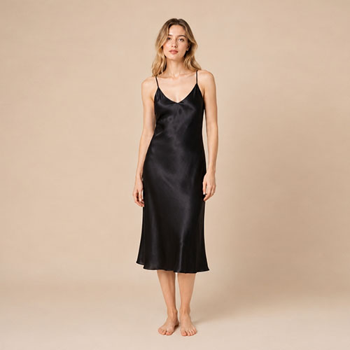 Alana - Black Cross-Back Silk Slip Dress | The Silk Avenue