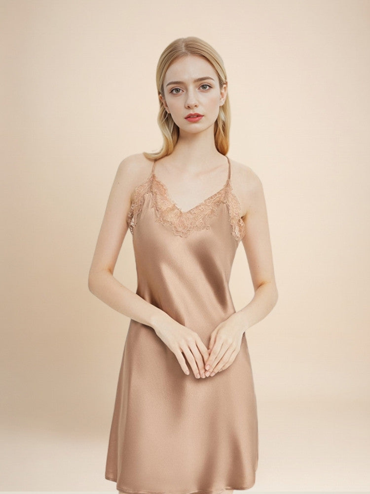 Alenia - Lace-Trim Silk Robe Set | The Silk Avenue