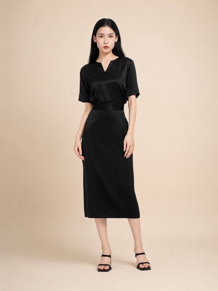 Alindra - Short Sleeve Silk Top & Skirt Set | The Silk Avenue