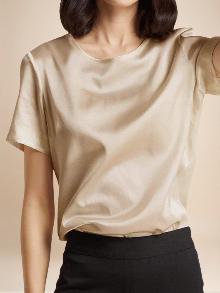 Anveria - Round Neck Silk Top | The Silk Avenue